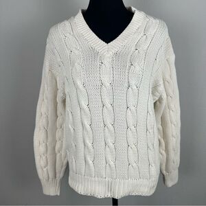 Vintage Huntington Cozy Pullover V-Neck Cable Knit Medium Sweater Preppy Tennis
